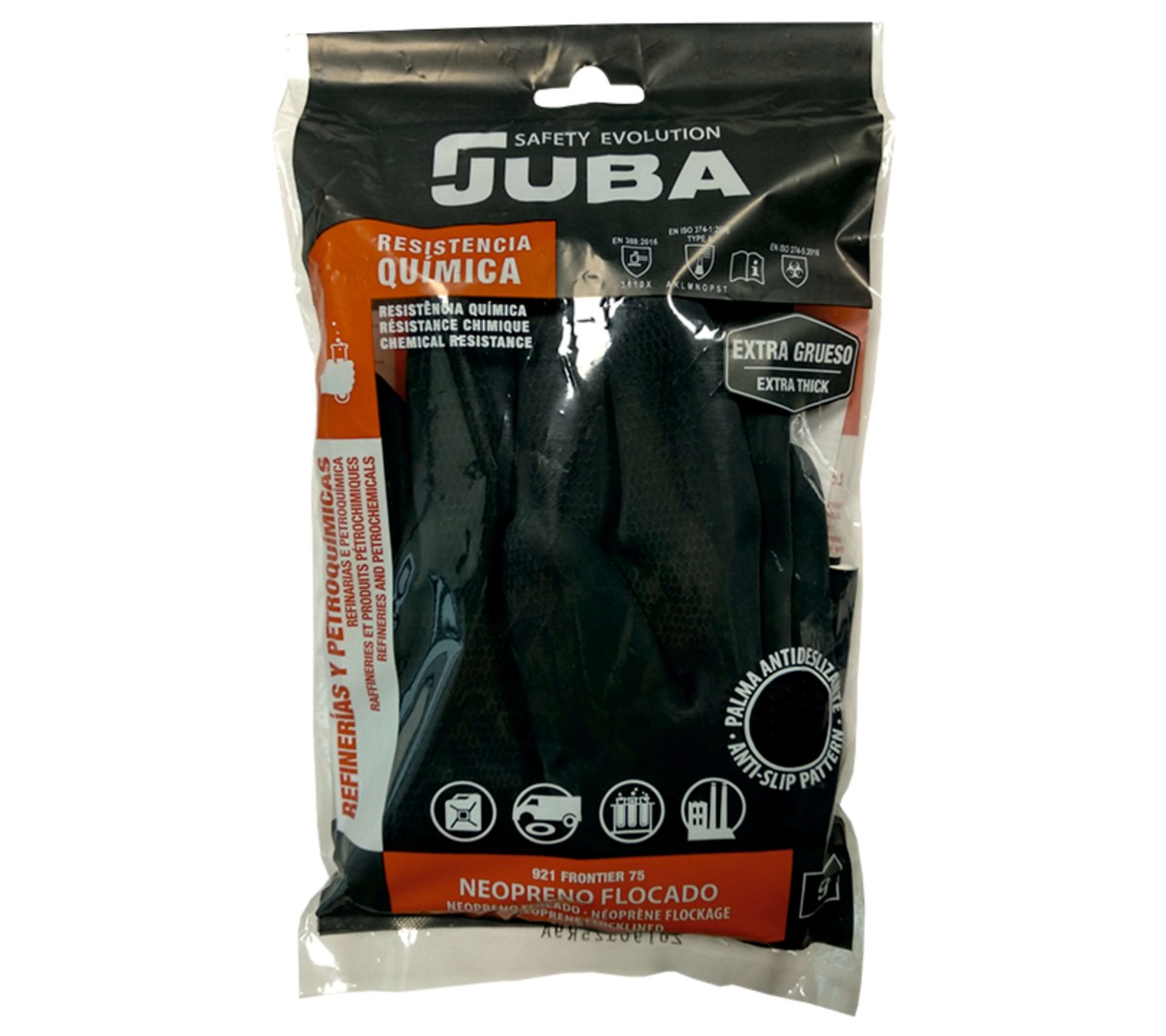 Guantes de neopreno flocado de protección química/riesgo mecánico JUBA 921 FRONTIER 75