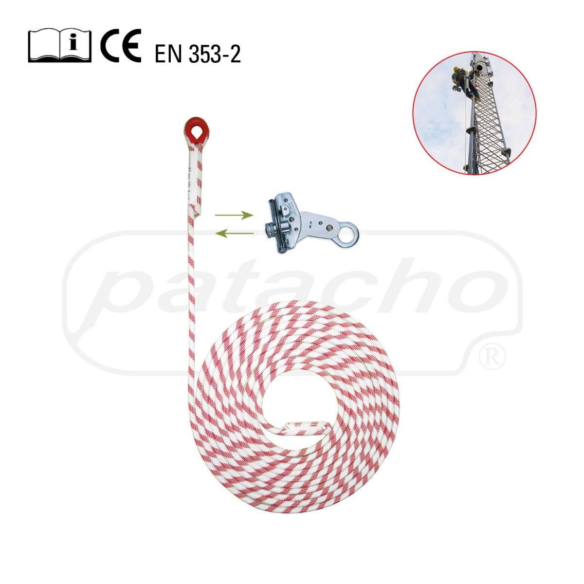 Línea de vida vertical con cuerda de 12 mm y bloqueador automático Patacho LI-266/KIT2